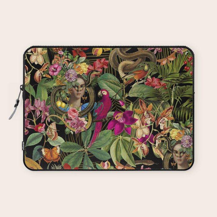 Snake Princess Tropical Jungle Vibes Multicolor  Black Laptop Sleeve Gallery Image 1