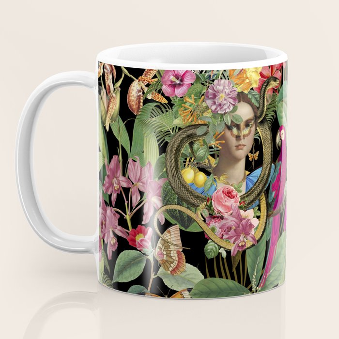 Snake Princess Tropical Jungle Vibes Multicolor  Black Coffee Mug Gallery Image 3