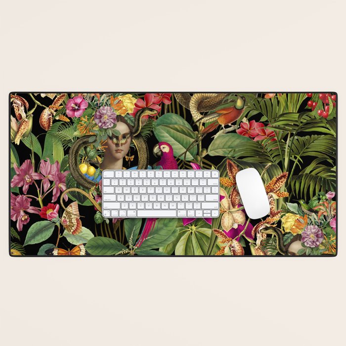Snake Princess Tropical Jungle Vibes Multicolor  Black Desk Mat Gallery Image 1