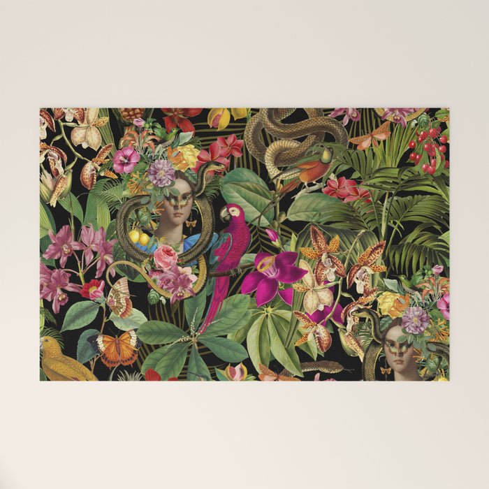Snake Princess Tropical Jungle Vibes Multicolor  Black Welcome Mat Gallery Image 1