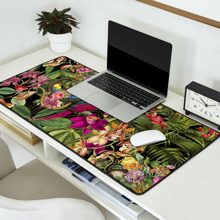 Snake Princess Tropical Jungle Vibes Multicolor  Black Desk Mat Gallery Image 2