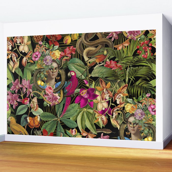 Snake Princess Tropical Jungle Vibes Multicolor  Black Wall Mural Gallery Image 2