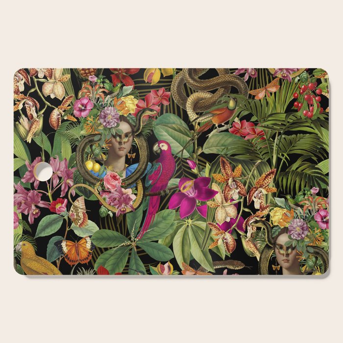 Snake Princess Tropical Jungle Vibes Multicolor  Black Cutting Board Gallery Image 1