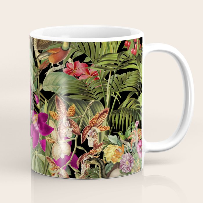 Snake Princess Tropical Jungle Vibes Multicolor  Black Coffee Mug Gallery Image 1