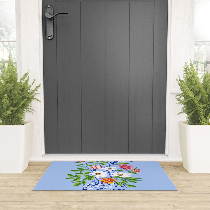 The Floopy Planter, Abstract Flower Pot Illustration, Pop Bohemian Eclectic Botanical, Flower Colorful Blossom Welcome Mat Gallery Image 3