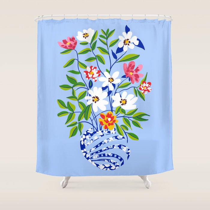 The Floopy Planter, Abstract Flower Pot Illustration, Pop Bohemian Eclectic Botanical, Flower Colorful Blossom Shower Curtain Gallery Image 1