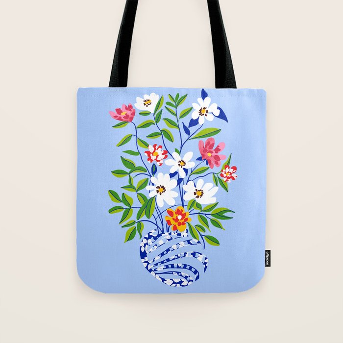 The Floopy Planter, Abstract Flower Pot Illustration, Pop Bohemian Eclectic Botanical, Flower Colorful Blossom Tote Bag Gallery Image 1