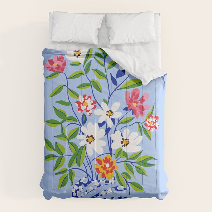The Floopy Planter, Abstract Flower Pot Illustration, Pop Bohemian Eclectic Botanical, Flower Colorful Blossom Comforter Gallery Image 1