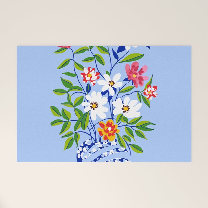 The Floopy Planter, Abstract Flower Pot Illustration, Pop Bohemian Eclectic Botanical, Flower Colorful Blossom Welcome Mat Gallery Image 1