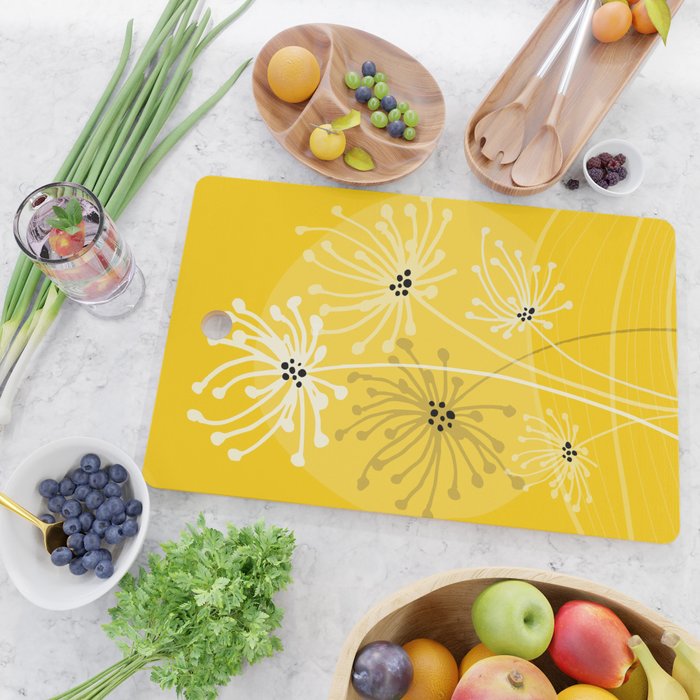 Yellow Queen Anne's Lace Illustration Cutting Board Gallery Image 2