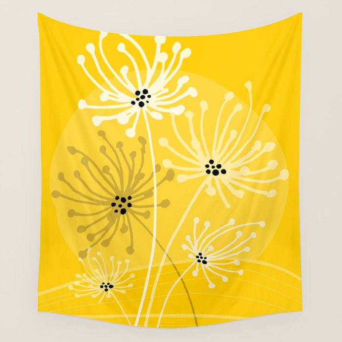 Yellow Queen Anne's Lace Illustration Wall Tapestry Gallery Image 4
