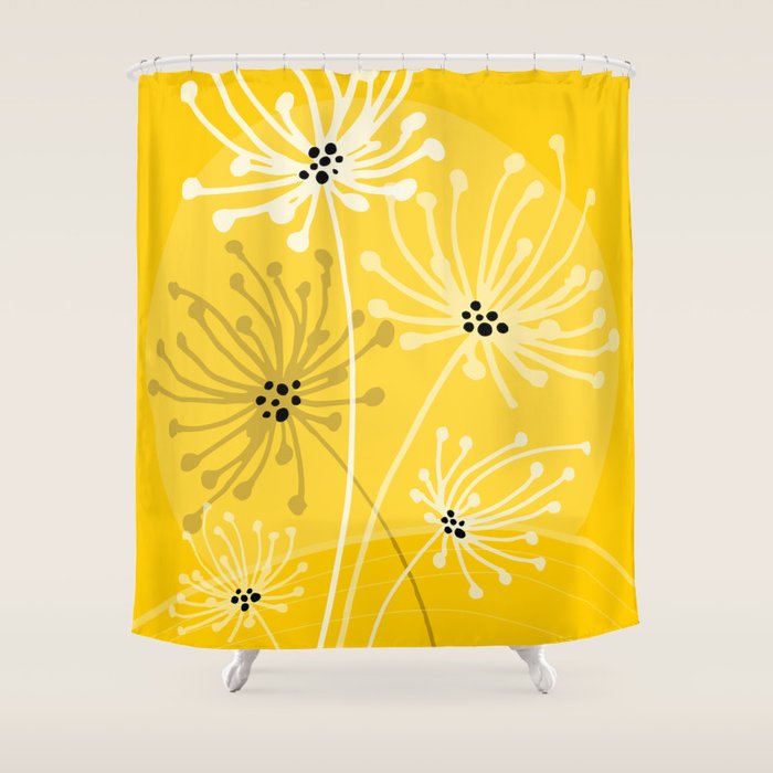 Yellow Queen Anne's Lace Illustration Shower Curtain Gallery Image 1