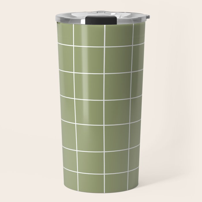 Hand Drawn Grid Green Travel Mug Gallery Image 1
