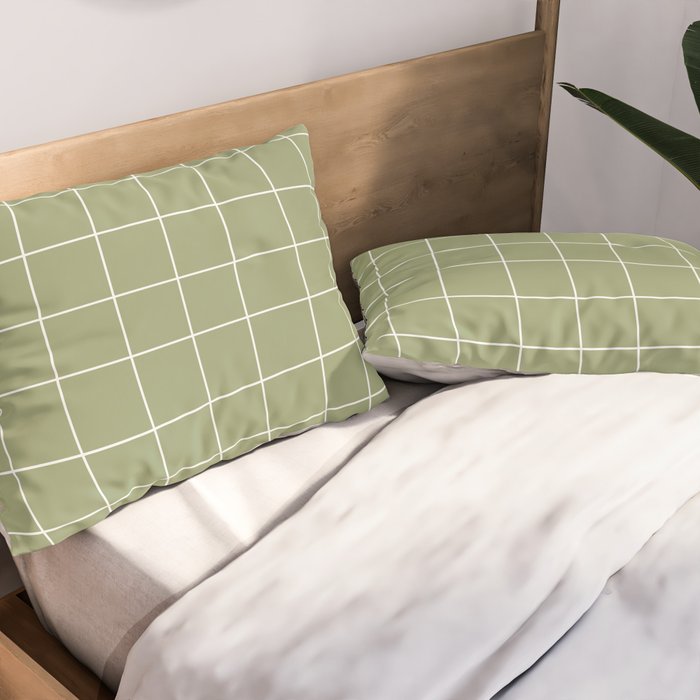 Hand Drawn Grid Green Pillow Sham Gallery Image 2