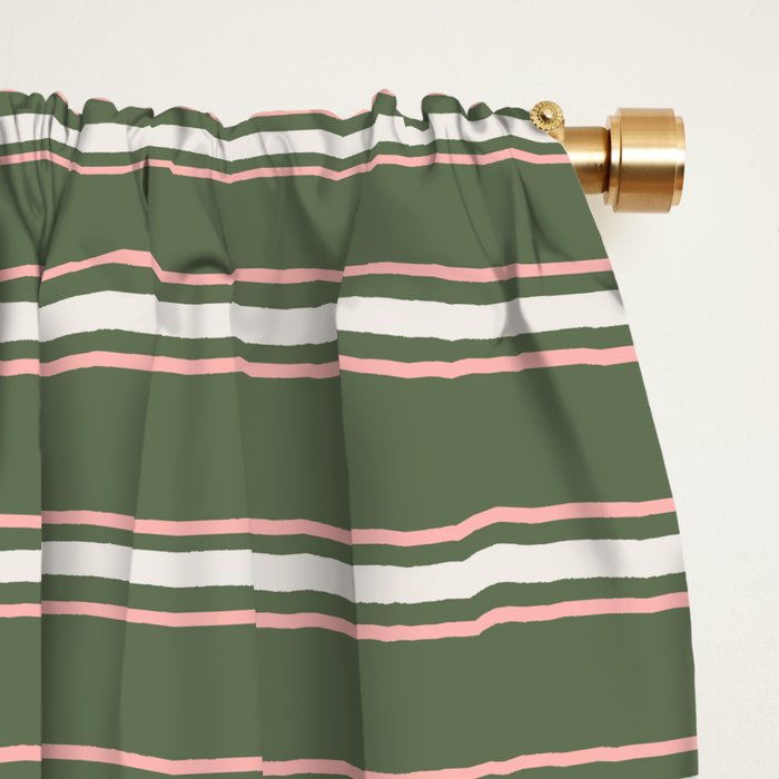 Triple Stripe Pattern Muted Green, Cream, Pink Window Curtain Gallery Image 2
