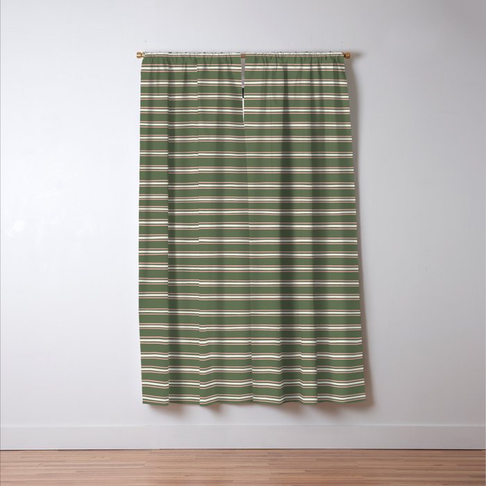 Triple Stripe Pattern Muted Green, Cream, Pink Window Curtain Gallery Image 3