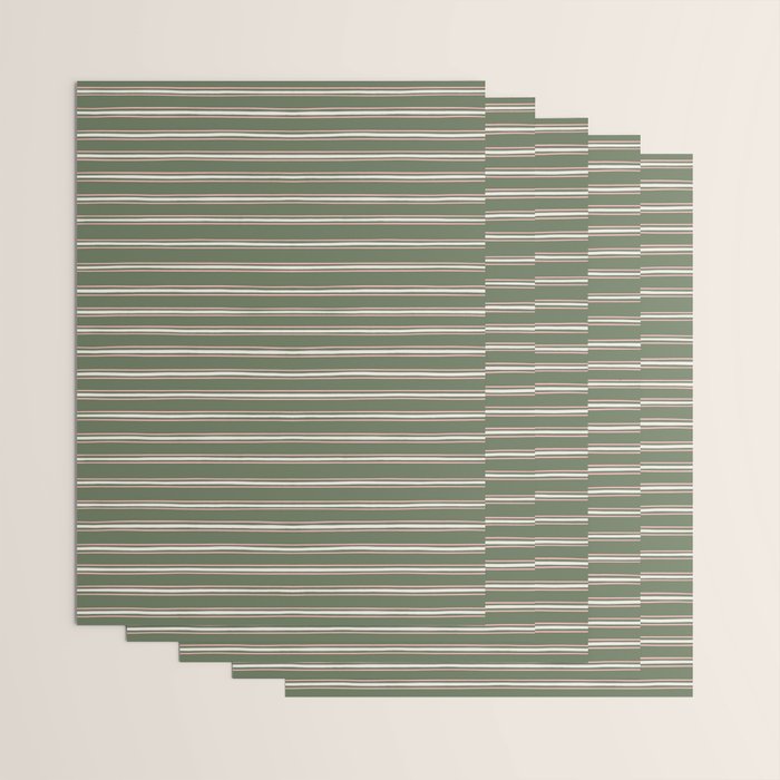 Triple Stripe Pattern Muted Green, Cream, Pink Wrapping Paper Gallery Image 3
