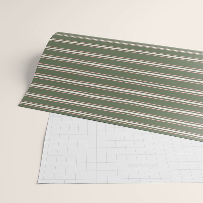 Triple Stripe Pattern Muted Green, Cream, Pink Wrapping Paper Gallery Image 2