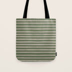 Triple Stripe Pattern Muted Green, Cream, Pink Tote Bag Gallery Image 1