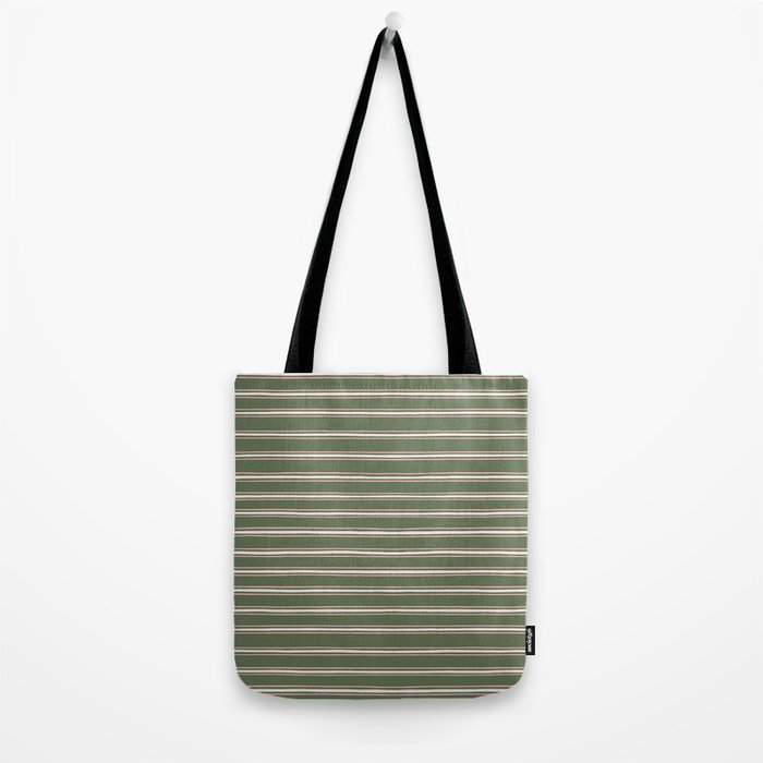 Triple Stripe Pattern Muted Green, Cream, Pink Tote Bag Gallery Image 2