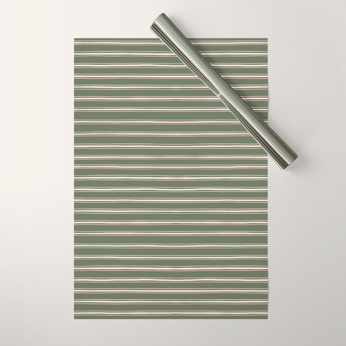 Triple Stripe Pattern Muted Green, Cream, Pink Wrapping Paper Gallery Image 1