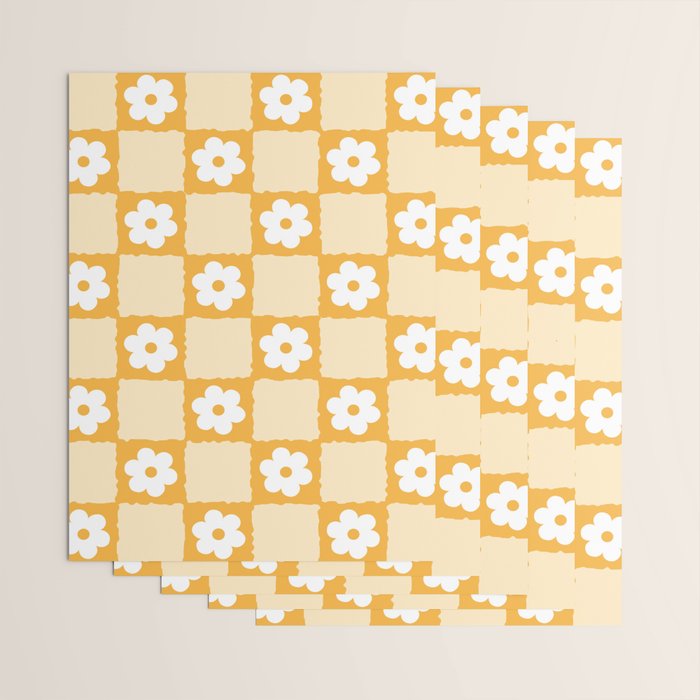 Retro Daisy Flower Checker in Yellow Wrapping Paper Gallery Image 3