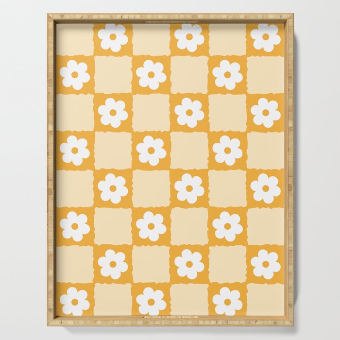 Retro Daisy Flower Checker in Yellow Serving Tray Gallery Image 1