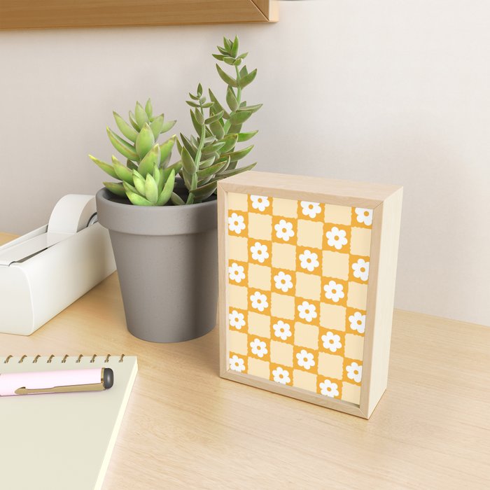 Retro Daisy Flower Checker in Yellow Mini Art Print Gallery Image 2