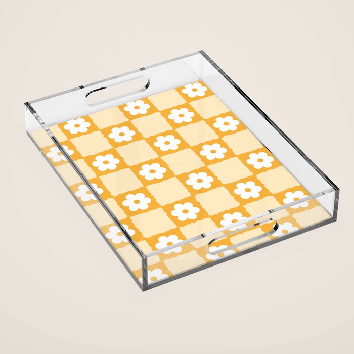 Retro Daisy Flower Checker in Yellow Acrylic Tray Gallery Image 1
