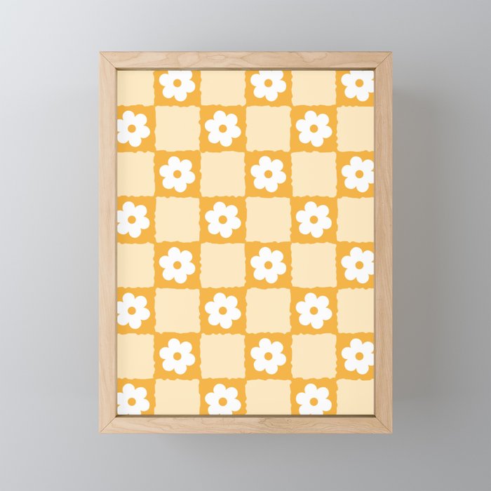 Retro Daisy Flower Checker in Yellow Mini Art Print Gallery Image 1