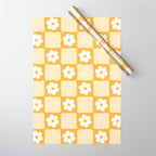 Retro Daisy Flower Checker in Yellow Wrapping Paper Gallery Image 1