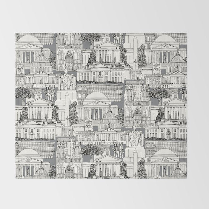 Washington DC toile gray Throw Blanket Gallery Image 2