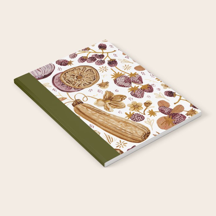 Garden Vegetables & Fresh Fruit in Ochre & Burgundy Notebook Gallery Image 1