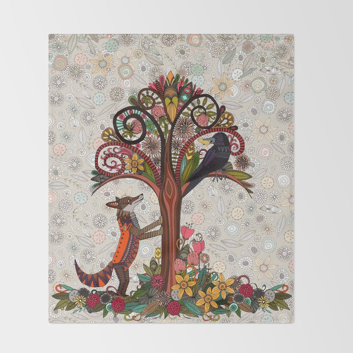 fox and crow Throw Blanket Gallery Image 2