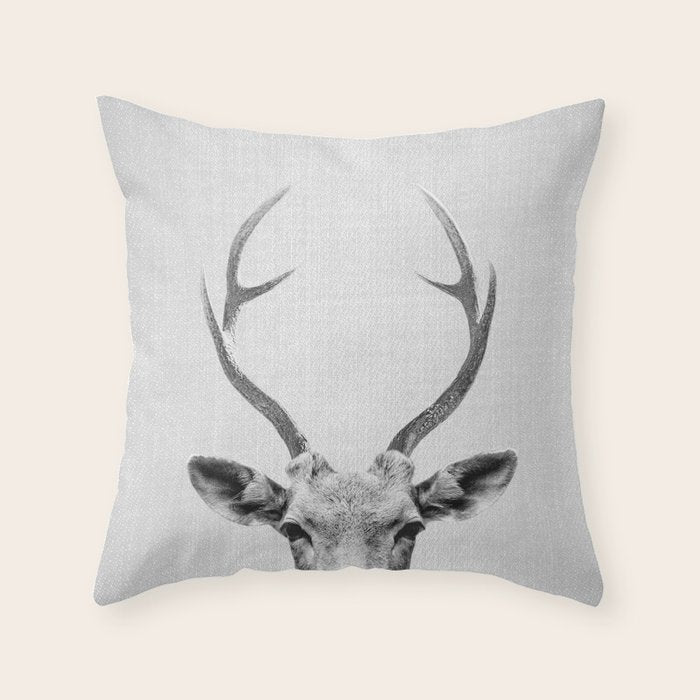 Deer - Black & White Throw Pillow Gallery Image 1