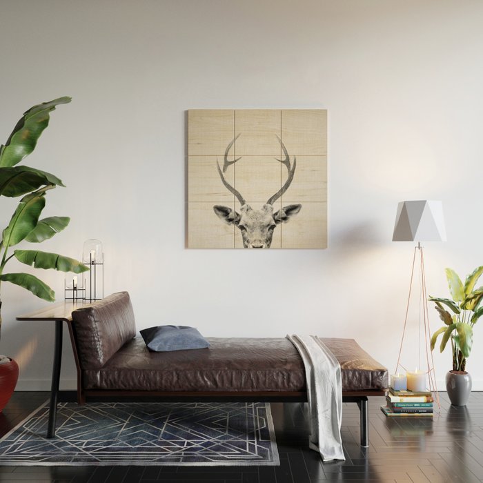 Deer - Black & White Wood Wall Art Gallery Image 2