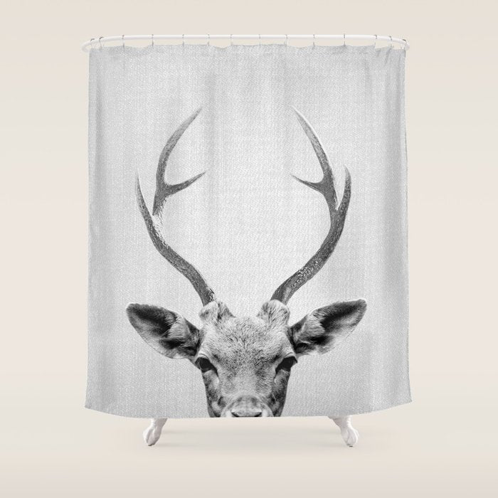 Deer - Black & White Shower Curtain Gallery Image 1
