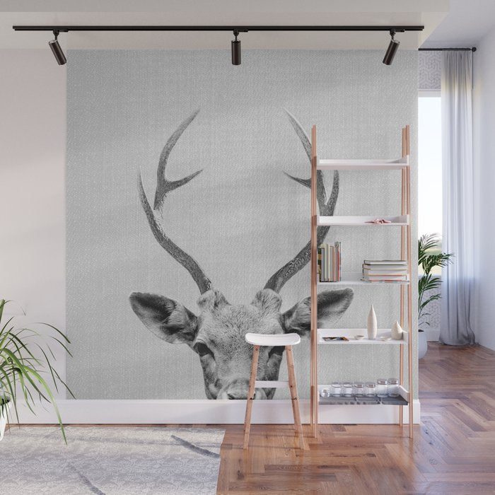 Deer - Black & White Wall Mural Gallery Image 1