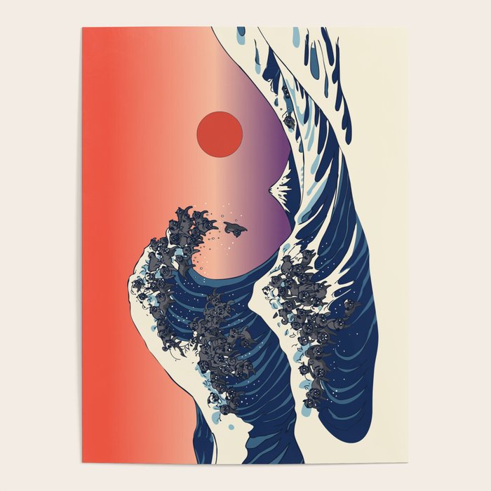 The Great Wave of Black Pug Poster Gallery Image 1