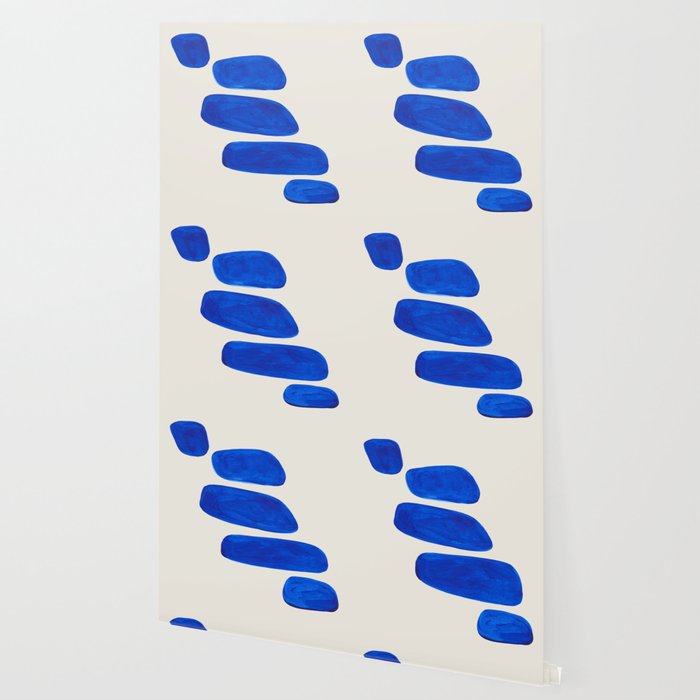 Minimalist Modern Mid Century Colorful Abstract Shapes Phthalo Blue Native Pebbles Stacked Wallpaper Gallery Image 2