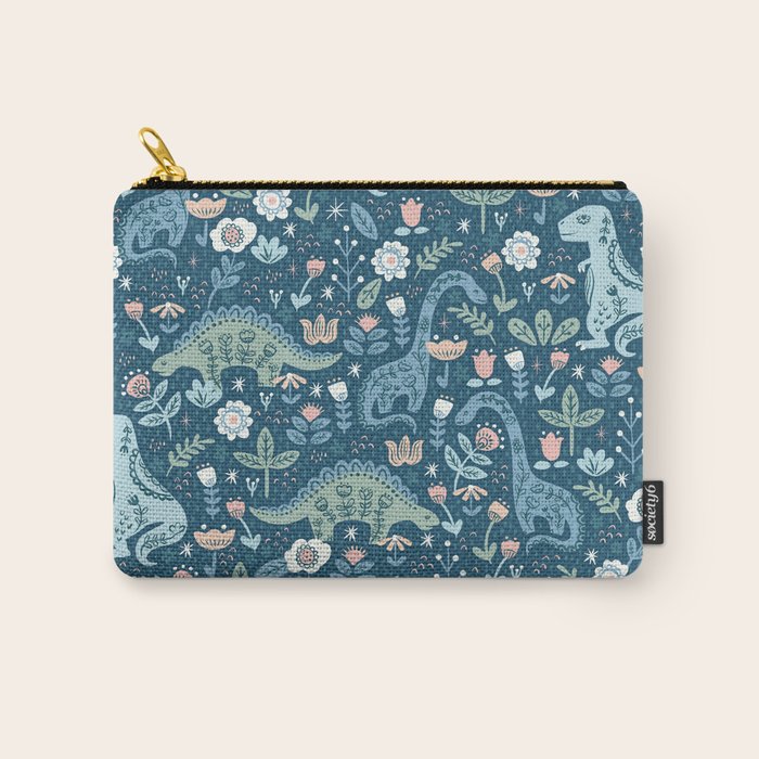 Folk Dinosaurs in Blue Carry All Pouch Gallery Image 1