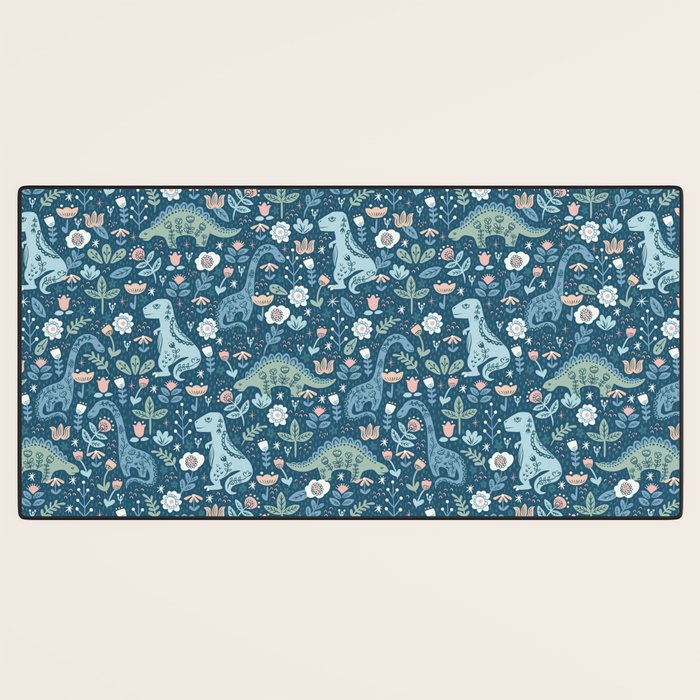Folk Dinosaurs in Blue Desk Mat Gallery Image 3