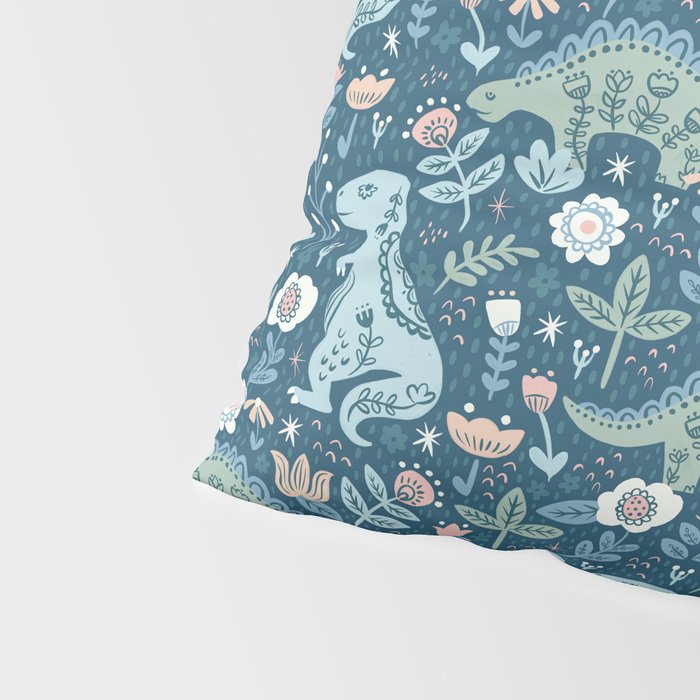 Folk Dinosaurs in Blue Pillow Sham Gallery Image 4