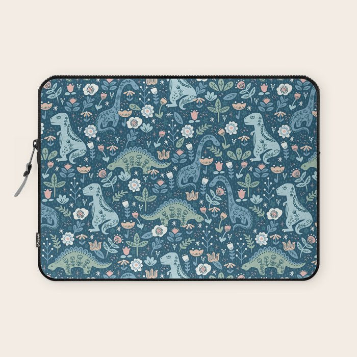 Folk Dinosaurs in Blue Laptop Sleeve Gallery Image 1