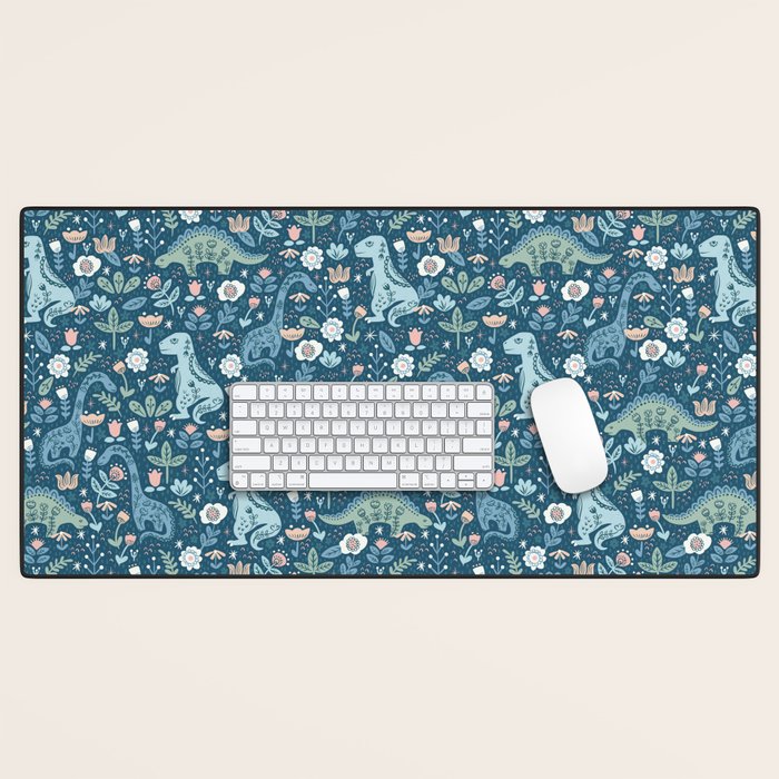 Folk Dinosaurs in Blue Desk Mat Gallery Image 1