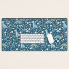 Folk Dinosaurs in Blue Desk Mat Gallery Image 1