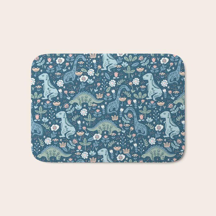 Folk Dinosaurs in Blue Bath Mat Gallery Image 1