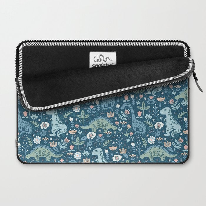 Folk Dinosaurs in Blue Laptop Sleeve Gallery Image 2