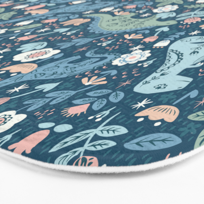 Folk Dinosaurs in Blue Bath Mat Gallery Image 3