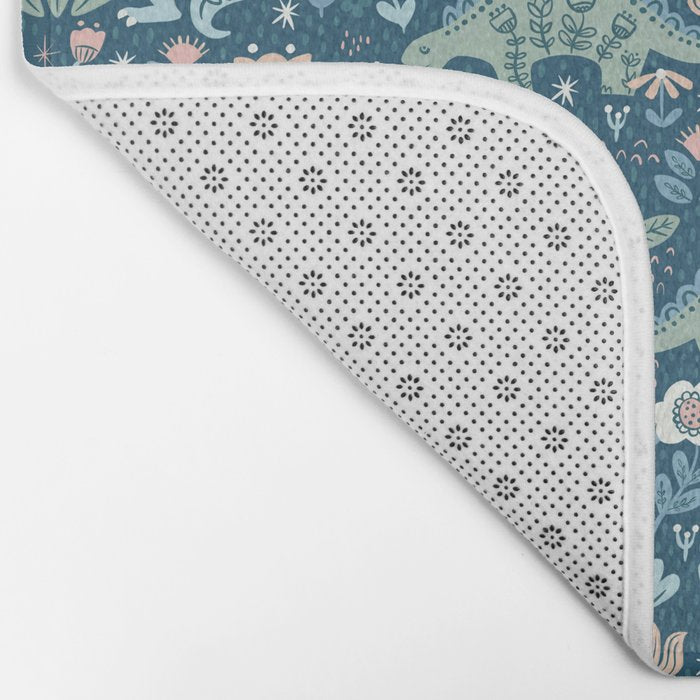Folk Dinosaurs in Blue Bath Mat Gallery Image 2